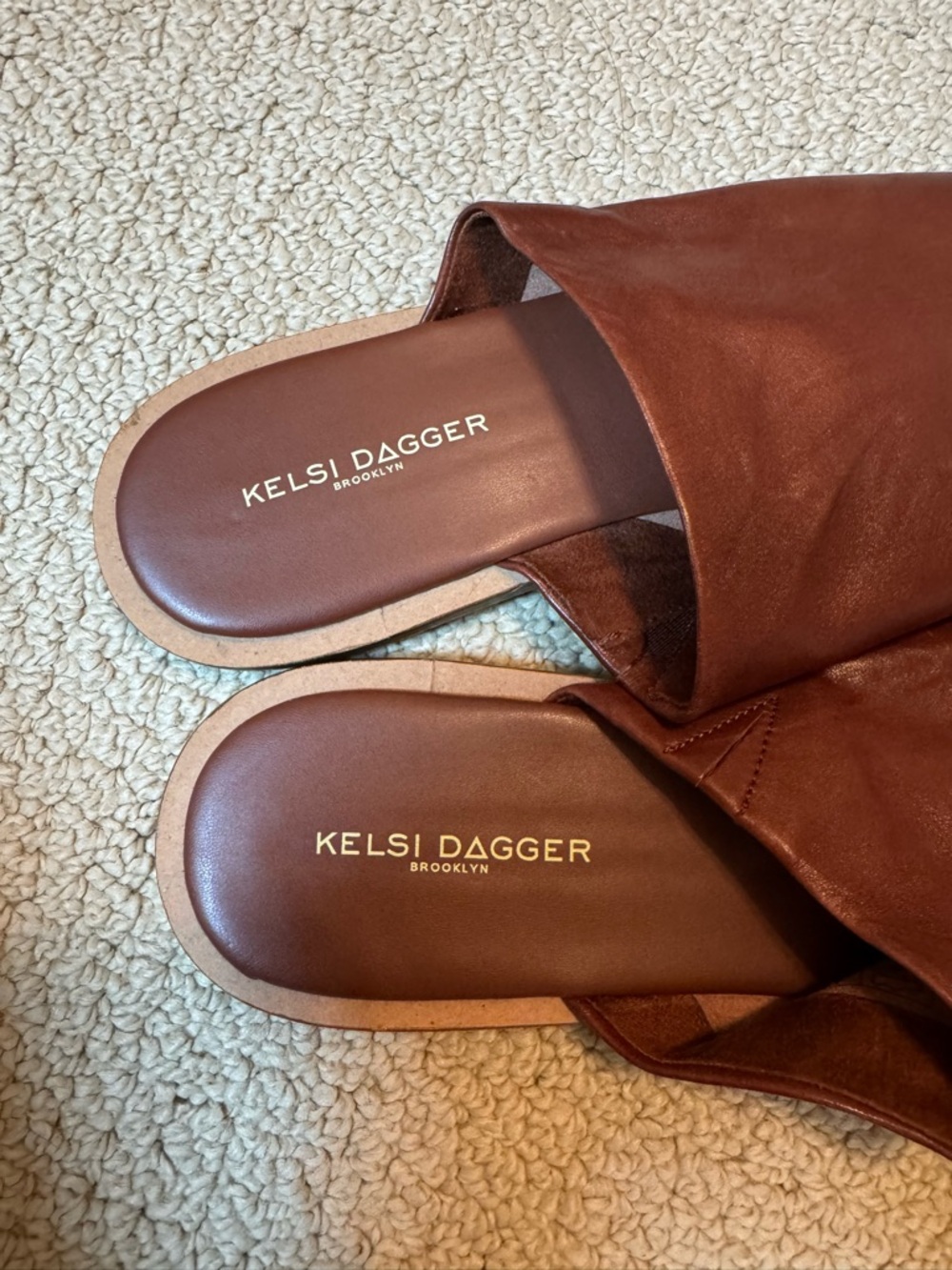 Kelsi Dagger Brown Leather Slide Sandals - Picture 3 of 7